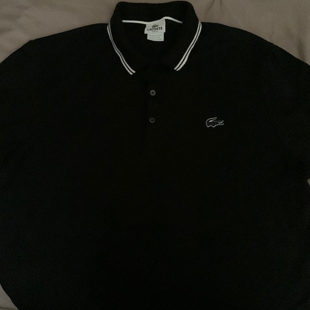 One of a kind black with white trim and black gator Lacoste polo style shirt !